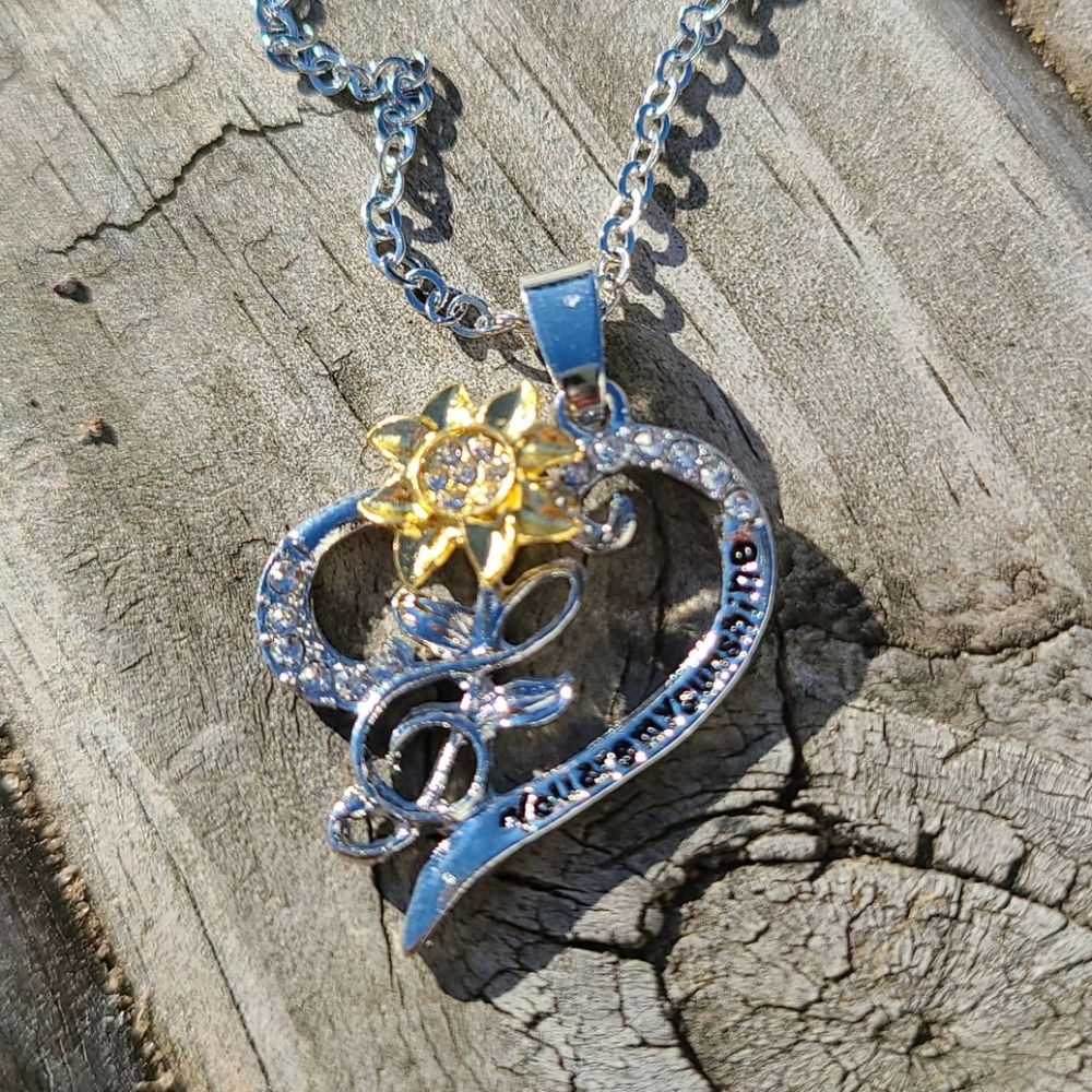Sunflower Heart Necklace with Rhinestones